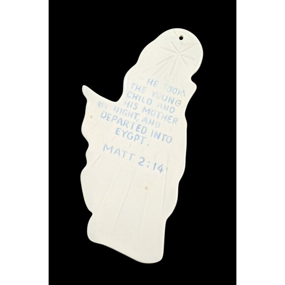 White Ceramic Nativity Ornament Featuring Holy Family & Donkey 6 Inch  Matthew 2 - Picture 2 of 5